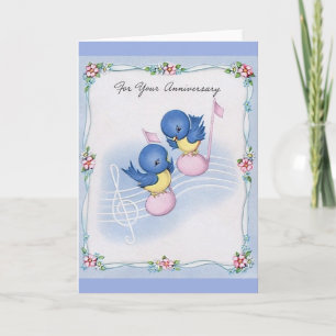 Carte d'anniversaire musicale vintage Blue Bird