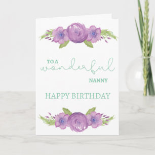 Carte d'anniversaire Nanny - Fleur d'aquarelle vio