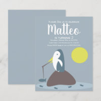 Carte d'anniversaire nautique de pêche au pingouin
