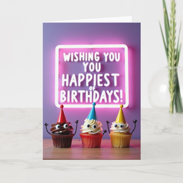Carte d'anniversaire néon fantaisiste (Devant)