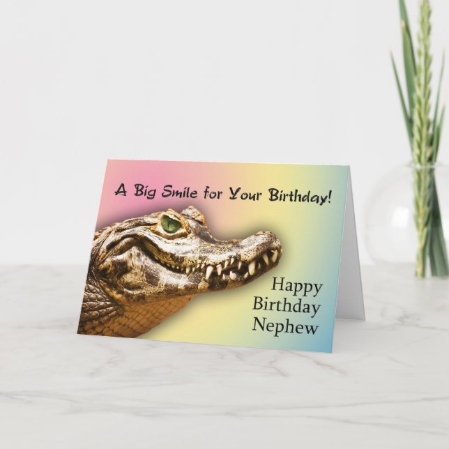 Carte d'anniversaire Nephew avec un alligator sour (Devant)