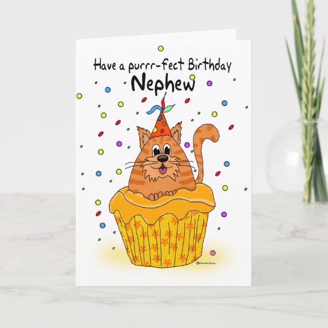carte d'anniversaire newphew avec chat cupcake gin (Devant)