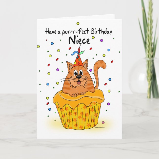 carte d'anniversaire nièce avec chat cupcake ginge (Devant)
