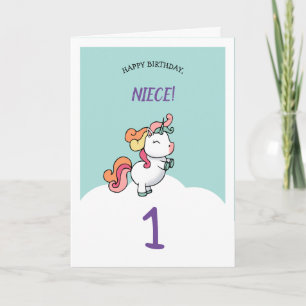 Carte d'anniversaire nièce avec licorne mignonne