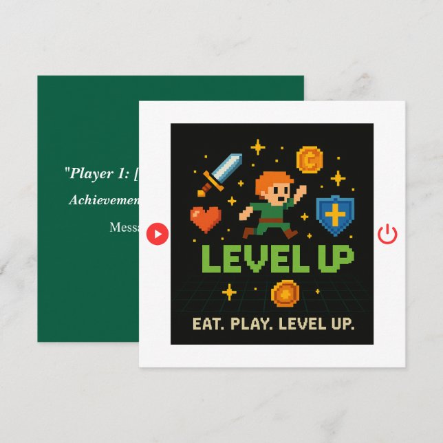 Carte d'anniversaire Niveau supérieur - Pixel Game (Devant / Derrière)