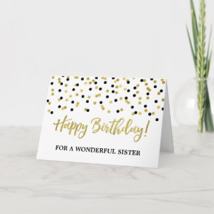 Carte d'anniversaire noire de soeur de confettis