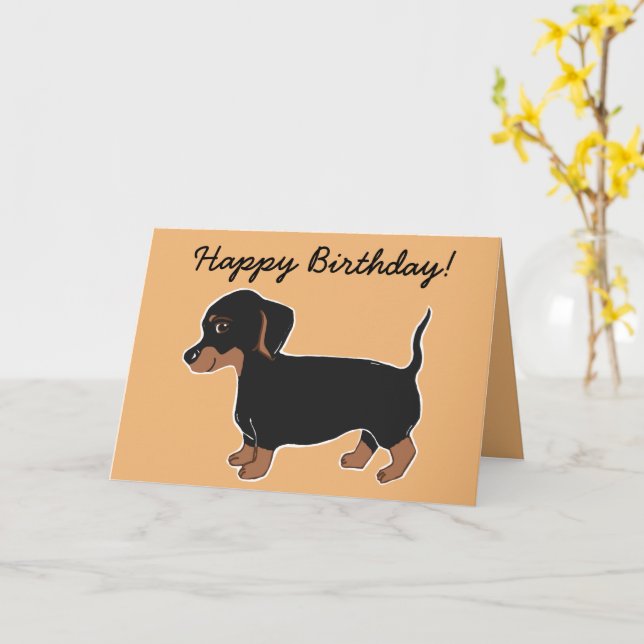 Carte d'anniversaire noire et Brown Dachshund (Fleur jaune)
