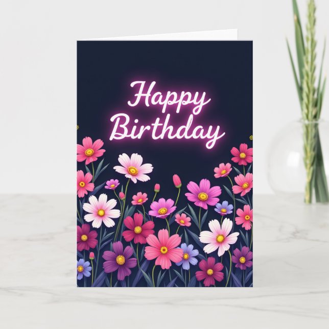 Carte d'anniversaire noire Fleurir (Devant)