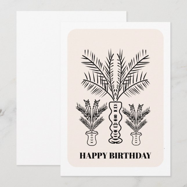 Carte d'anniversaire noire Minimaliste Palmiers (Devant / Derrière)
