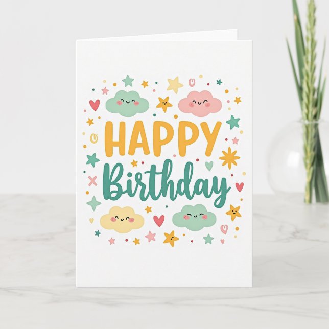 Carte d'anniversaire Nuages Souriants (Devant)