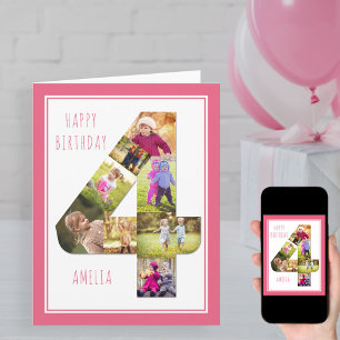 Carte d'anniversaire numéro 4 pour fille avec coll