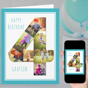 Carte d'anniversaire numéro 4 pour garçon de 4 ans