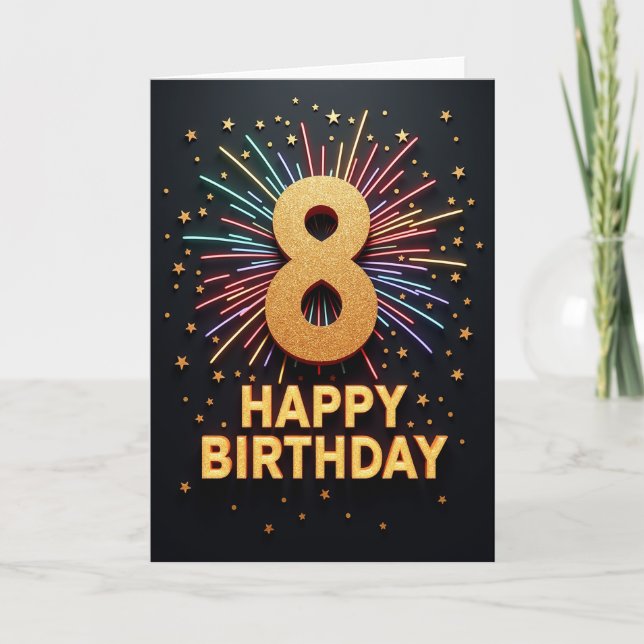 Carte d'anniversaire numéro huit scintillante (Devant)