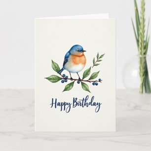 Carte d'anniversaire Oiseau Bleu Aquarelle