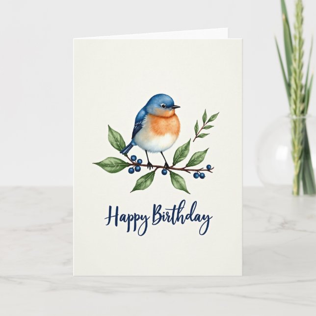 Carte d'anniversaire Oiseau Bleu Aquarelle (Devant)