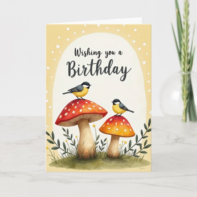 Carte d'anniversaire Oiseau Champignon (Devant)