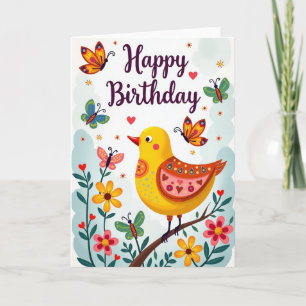 Carte d'anniversaire oiseau d'art populaire