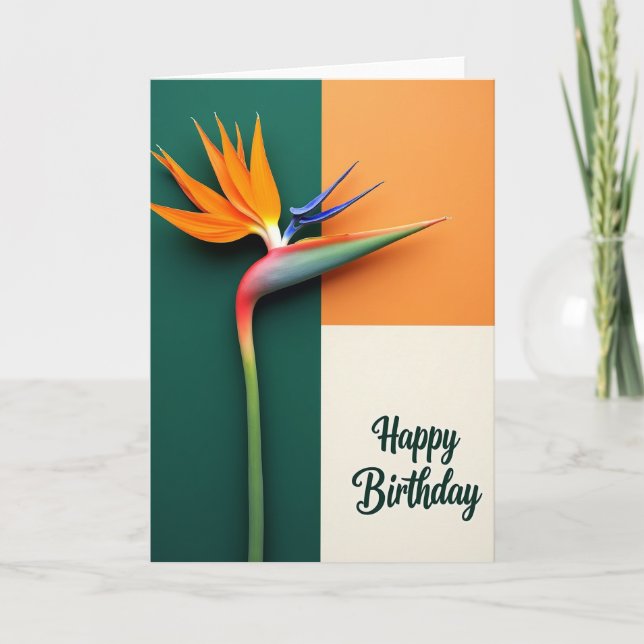 Carte d'anniversaire oiseau fleuri joyeux (Devant)