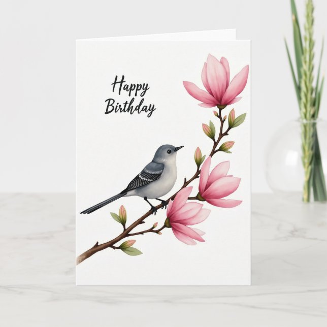 Carte d'anniversaire Oiseau Fleurir (Devant)
