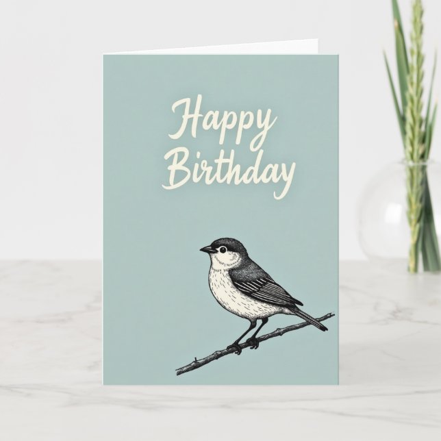 Carte d'anniversaire Oiseau Gravé (Devant)
