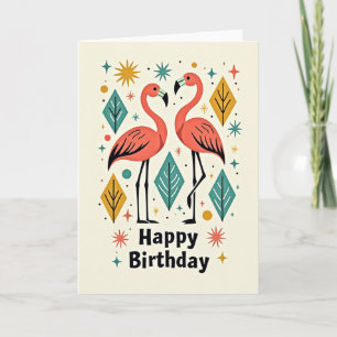 Carte d'anniversaire oiseau rose doux