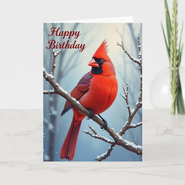Carte d'anniversaire Oiseau Rouge Doux (Devant)