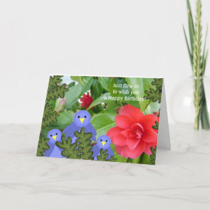 Carte d'anniversaire Oiseaux bleus et Fleurs