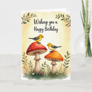 Carte d'anniversaire Oiseaux Champignons