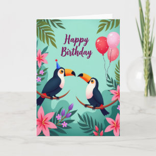Carte d'anniversaire Oiseaux Chapeau de Fête