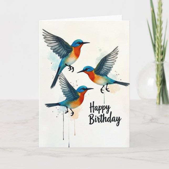 Carte d'anniversaire Oiseaux d'Azur (Devant)