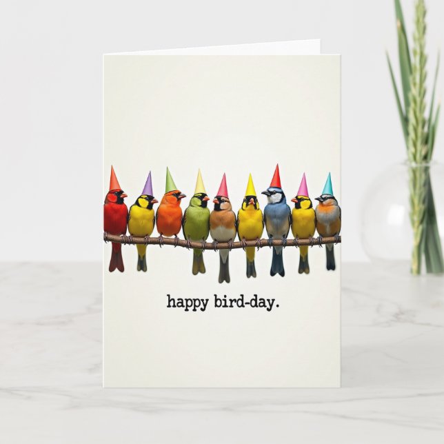 Carte d'anniversaire Oiseaux de Fête Fantaisistes (Devant)