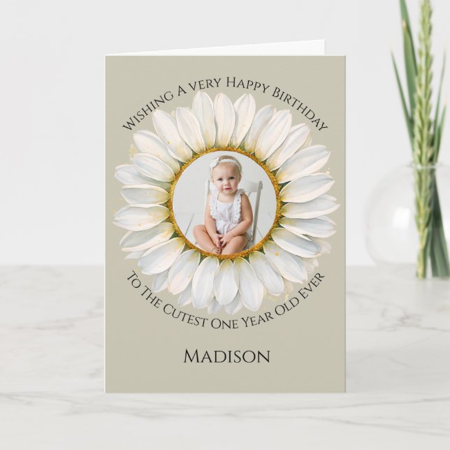 Carte d'anniversaire One Photo Daisy One Year Old (Devant)