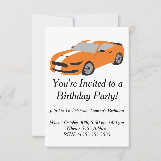 Carte d'anniversaire Orange car boys/men (Devant)