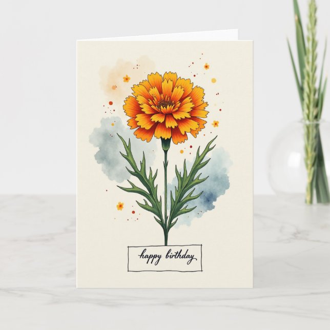 Carte d'anniversaire orange fleuri chaud (Devant)