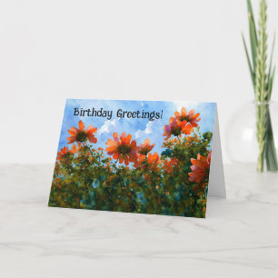 Carte d'anniversaire Orange Fleurs Florales