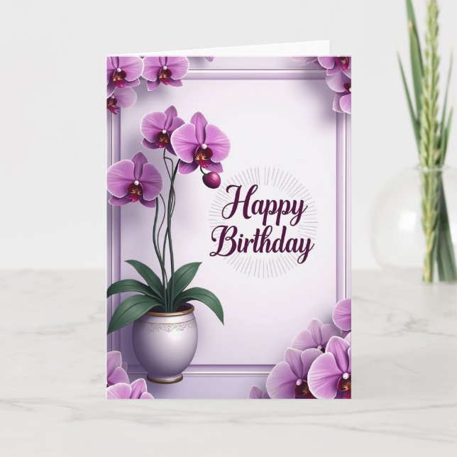 Carte d'anniversaire Orchidée Fuchsia (Devant)
