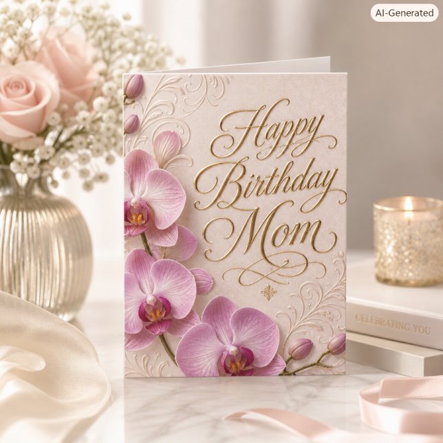 Carte d'anniversaire Orchidée Rose pour Maman avec (Créateur téléchargé)