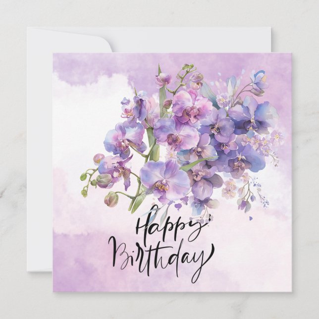 Carte d'anniversaire orchidée violette - Elégante  (Devant)