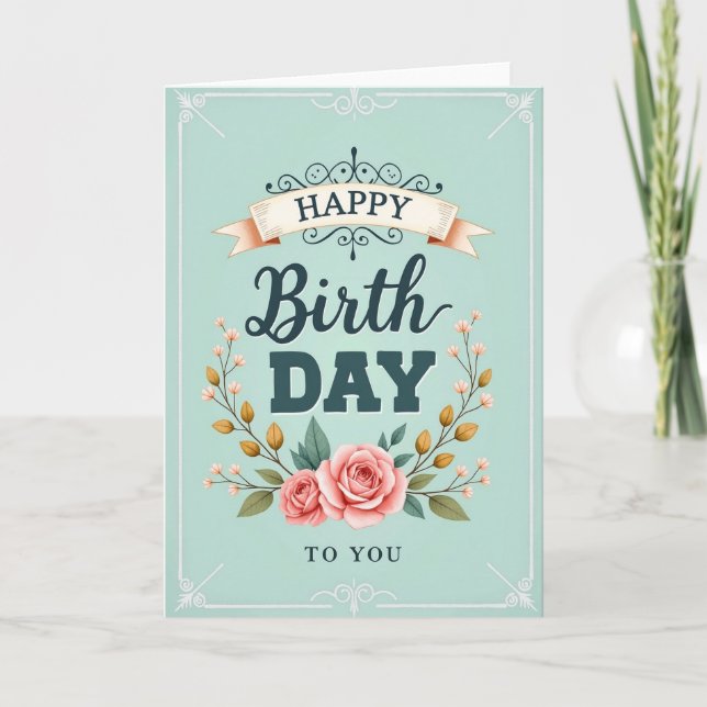 Carte d'anniversaire Ornée avec Flourish (Devant)