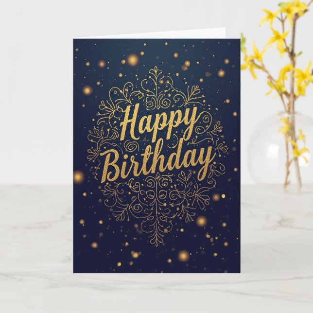 Carte d'anniversaire ornée de Navy Gold (Fleur jaune)
