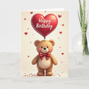 Carte d'anniversaire Ours à coeur joyeux