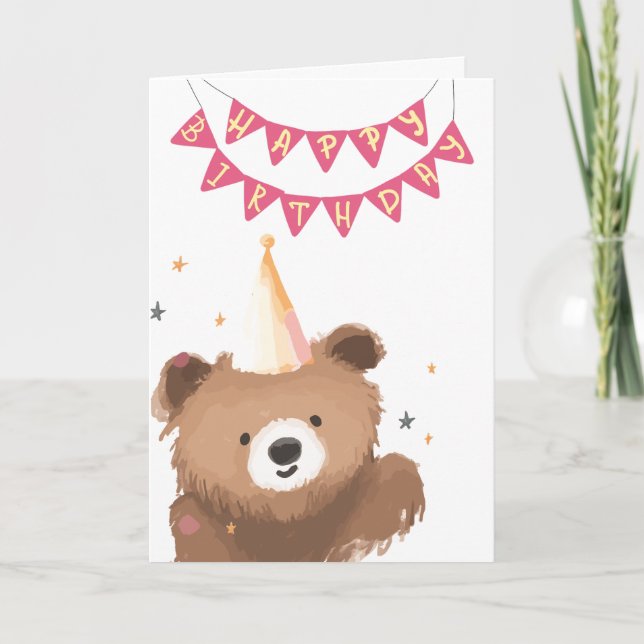 Carte d'anniversaire ours aquarelle (Devant)
