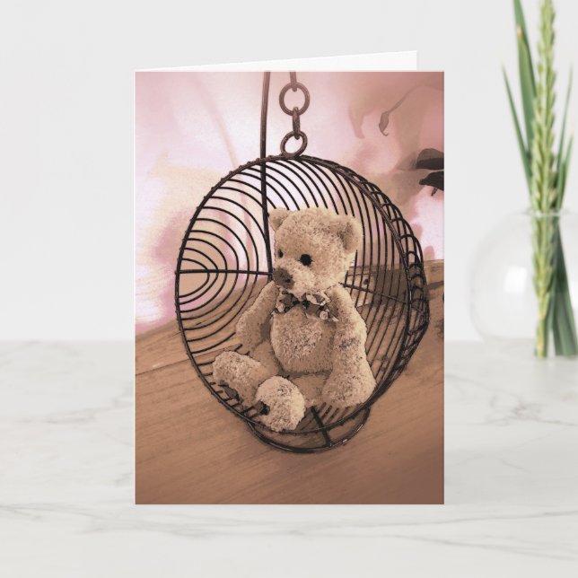 Carte d'anniversaire - Ours en peluche dans une ba (Devant)