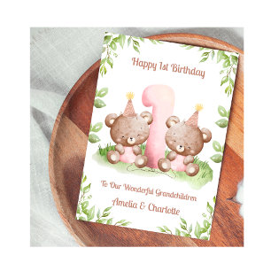 Carte d'anniversaire Ours en peluche pour jumelles
