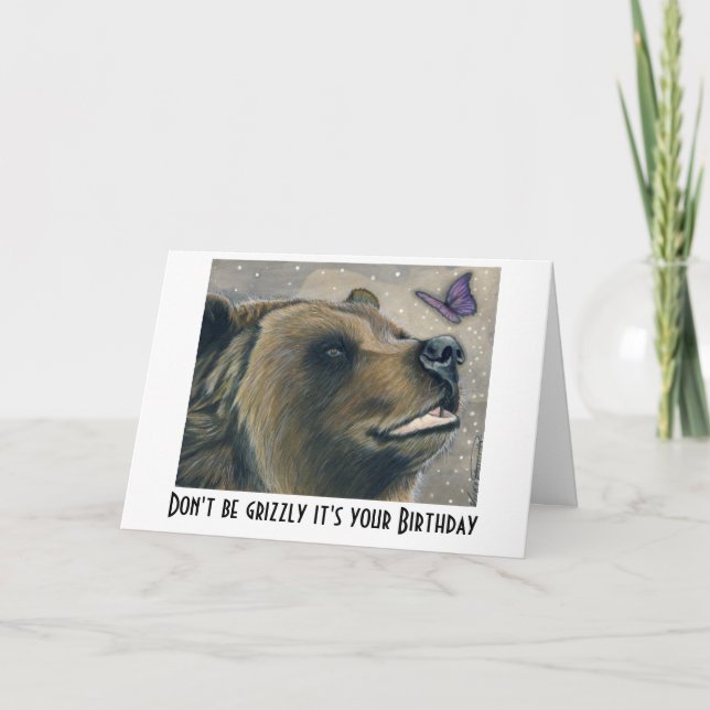 Carte d'anniversaire ours et papillon (Devant)