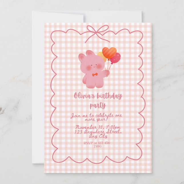 Carte d'anniversaire Ourson Rose avec Ballons (Devant)