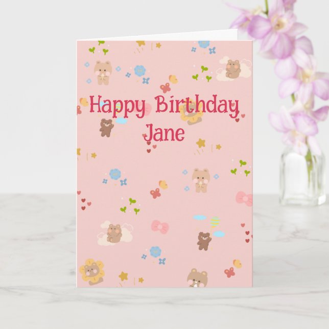 Carte d'anniversaire Oursons Mignons (Orchidée)