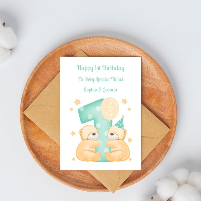 Carte d'anniversaire Oursons pour les 1 an de jume (Créateur téléchargé)