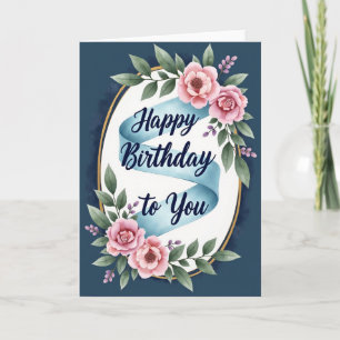 Carte d'anniversaire ovale dorée élégante
