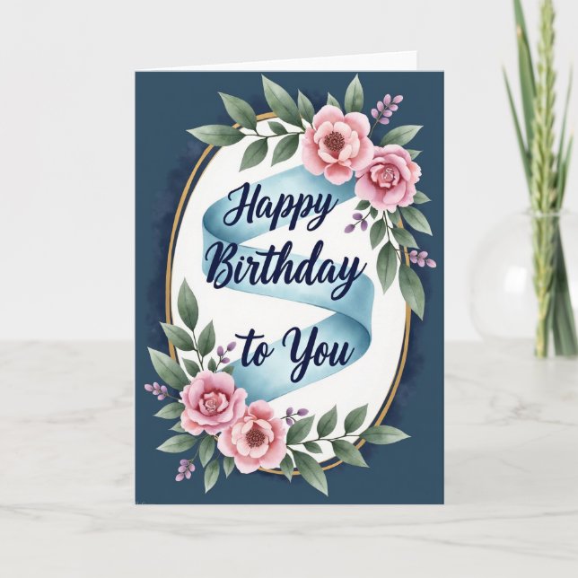 Carte d'anniversaire ovale dorée élégante (Devant)